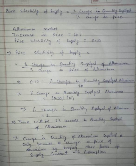 Price elasticity of happly - 1. Change in Quantity Supplyed 1 change in price Aluminum Manket Increase in price = 10% Price a