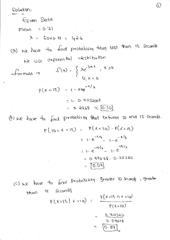 solution: Gillen Data Mean +0.71 X = Goxo. H = 42.6 aj we have to find probabinty that less than 15 seconds. We use exponenti