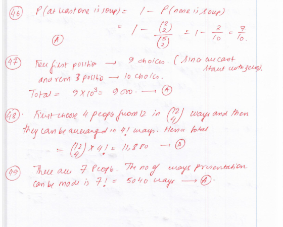 46 Plat least one is soup) = /- Plnone is soup) 1- 6 -1- B - 1o. (47) A reu first position 9 choices. (since au cant staut wi