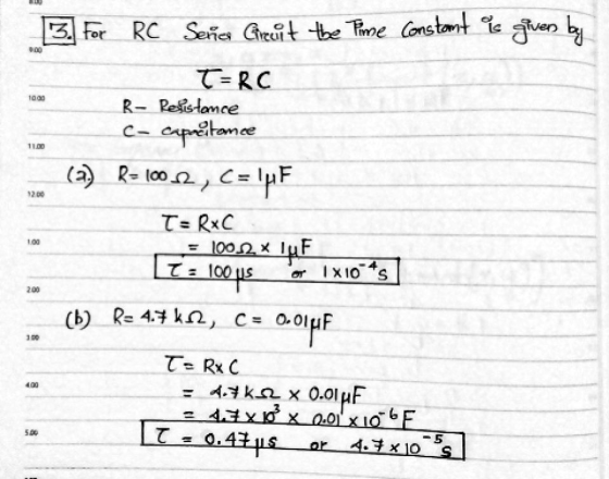 000 1000 3. For RC Senior Greuit the time constant is given by T-RC R- Resistance c- capacitance (a) R=1002, C=1pF T= RxC = 1