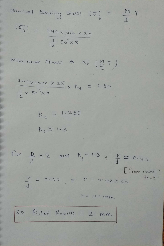 Nominal Bending N Stress (0) MY I 100) こ 744 X 1000 x 25 I 50 x 8 3 12 Maximum Stress Ki () 744x1000 x 25 x kt ㅗ x 50 x 8 12