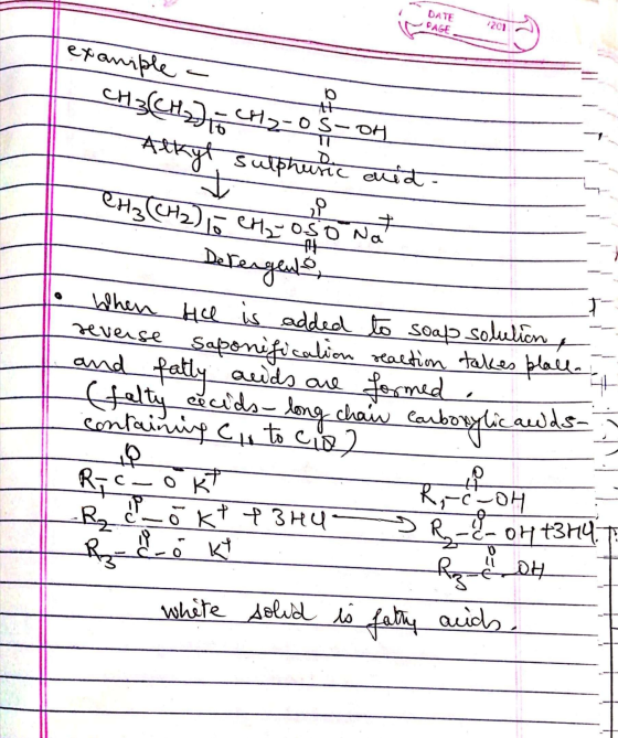 DATE exaniple - CH3(CH2) 10 2-os-oh Alkyl sulphuric auid- CH₂(CH2) = Cheoso nat - Deresgelê When he is added to soap solution