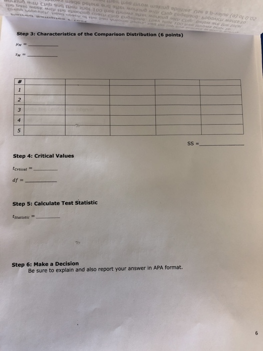 - CU TOOL Step 3: Characteristics of the Comparison Distribution (6 points) Step 4: Critical Values tcrtical Step 5: Calculat
