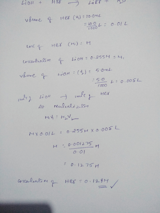 Liot & HR8 wirrt 2 HBO (1) - 10.0m2 - 10.04 0.01L 10004 con of HBV (0) - M concentration of wott = 0.2554 - M. veure of not =