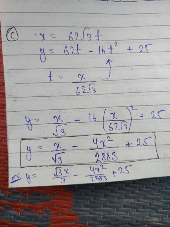 o x = 62 63 t y = 62t - 16th +25. t x 6263 442 251 2883