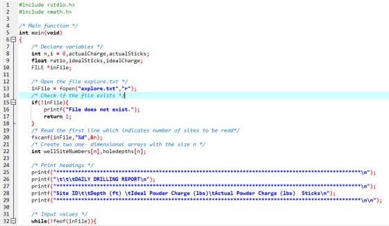 15 1 #include <stdio.h> 2 #include <math.h> 3 4 /* Main function */ 5 int main(void) 69 { 7 /* Declare variables */ 8 int n,