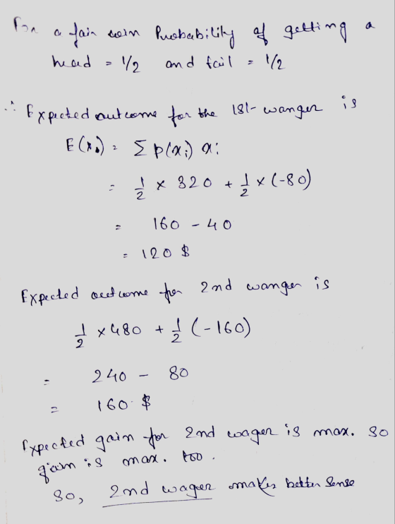 fa a fain toin Ruobability of getting / head and fail 12 . و Expected outcome for the 181 wanger E (Xo) - Epx;) ai -IN x 320
