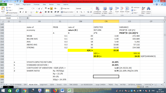STATS - Microsoft Excel (Product Activation Failed) Add-Ins File Home Insert Page Layout Formulas Data Review View - 2x % Cut