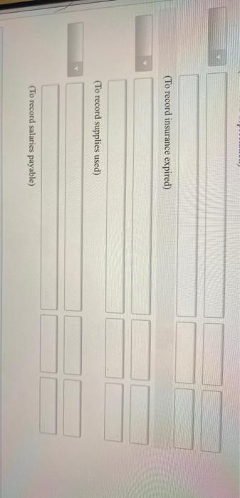 (To record insurance expired) (To record supplies used) (To record salaries payable)