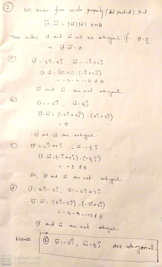 2 we know from rector ūü || 1 | of 0 property ( dot podnot) toel Two rectors at and Ñ will orthogond if on ūū w 3. m = (3ir 2