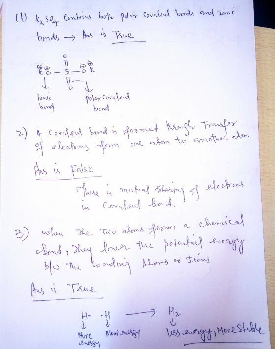 (1) kasog Contains both polar covalent bonds and Ionie bonds - Ans is True A2 kons_OK Polar Covalent long bond bond 2) A cova