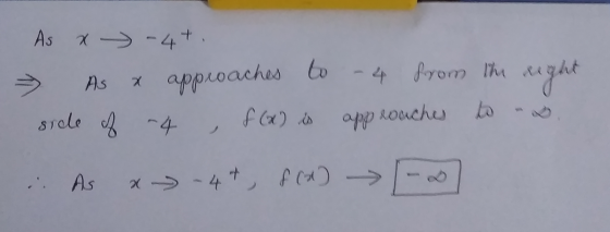 As x - 4+. to - 4 from the right 7 As x approaches to approaches to srole of -4 f (x) is . As a -4t, f(x)