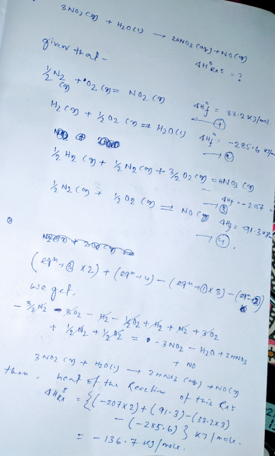 3NO2 C + H20 2.4NG2 Cay)Na (a 4 H exs2 vew that 2N2 +02 (9 N02 () Co) 33.2K3/mal -285 6 H2 2 H20( 4H 3 02y = N 3 C N2 C H2 4H