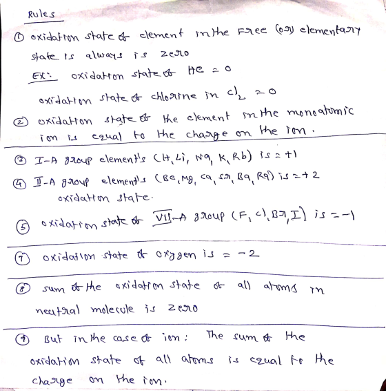 Rules Free (ory elementary oxidation state of clement in the state is always is zero Ex oxidation state of He to oxidation st