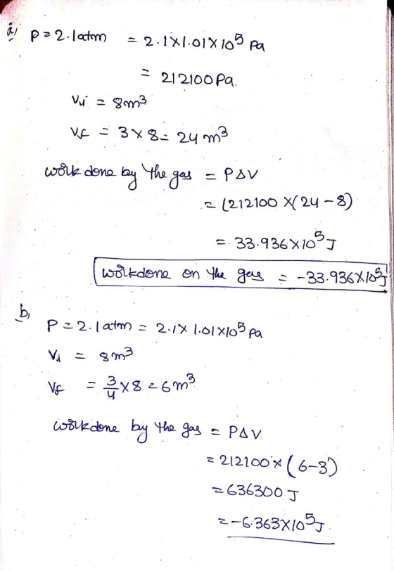 P 2.latom - 2.1x1.01X105 Pa 212100 Pa VE 3X8- 24 ms the gas wouk dena - PAV (212100 X2y-3) 33.936X10 wlkdene en yhe ge -33.93