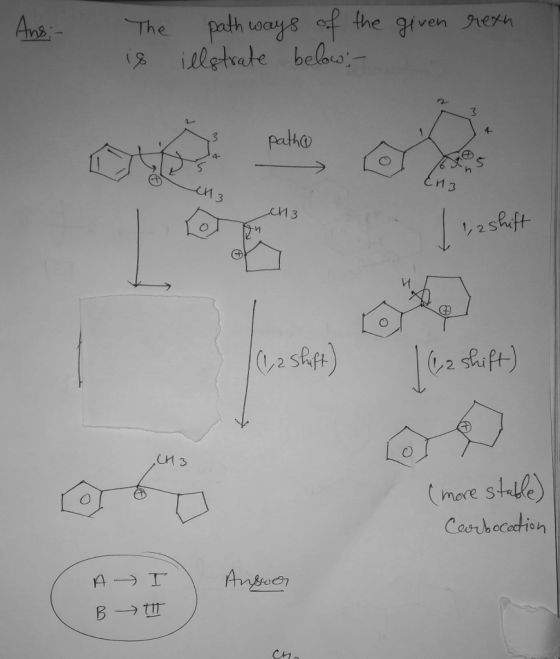 Ans: given rexu The is path ways of the illstrate below:- EN3 CH3 .ch3 11,2 shift 1 C_2 shift) .CH 3 (more stable) Carbocatio