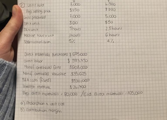 200 51 000 $50 2.Shous 6 hous 4 7. $25o Avg seling pre Unis prodhac bnxunit Dlxunit achine housxunt Salvncommi sshon (S Solaatohian.s 5% □Directmuerials purchase。キGA500- Orect lobor 5033S0 58A cots (hled) 3530 , Interest Beg direch motewals o) flnsorchian a nit t b) antibuhon morgin