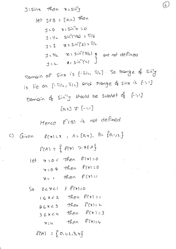 2 sin73ん) 9 Qǐenot defined rd Siny should be Subset o C) Domain o de Rned Hence Fc C) Given then FCx