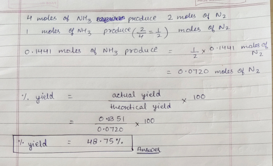 PAGE 10 4 moles of NH3 ramive produce a moles of N2 I moles of NH3 produce ( 3 = 1) males of 0.1441 moles of NH3 produce = tx