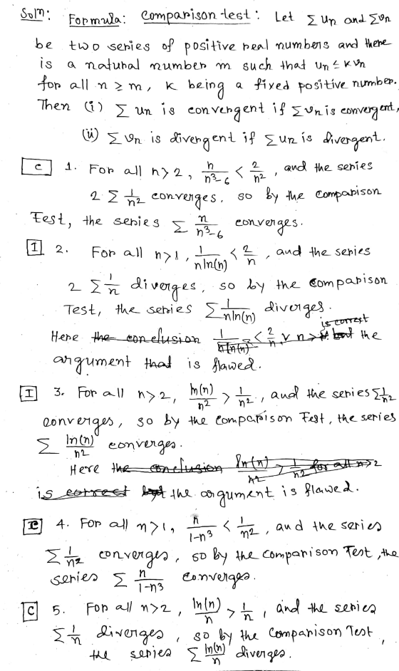 on conv is correct Sola: Formula: comparison test: Let I up and son be two series of positive real numbers and there is a nat
