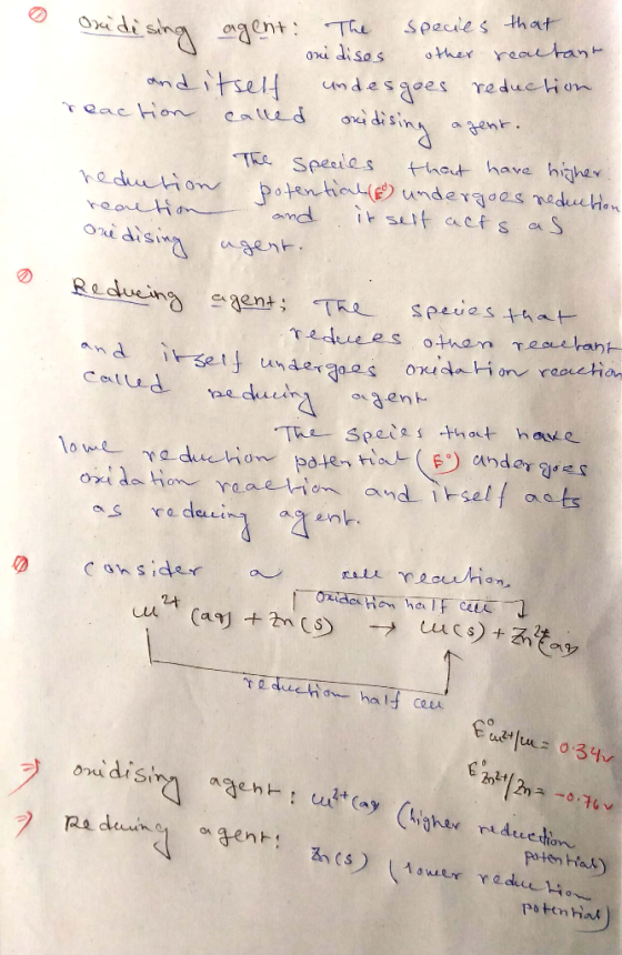 0 Oxide sing agent One dising agent: The species that oni dises other realtant and itself undesgoes reduction reaction called