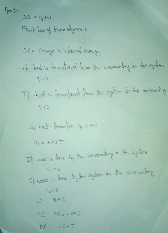 DE = qtw First law of thermodynamic DE = Change in infernal energy If heat is transfered from the surrounding to the system V