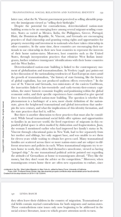 TRANSNATIONAL SOCIAL RELATIONS AND NATIONAL IDENTITY Latter case, what the St. Vincent government perceived as selling aliena