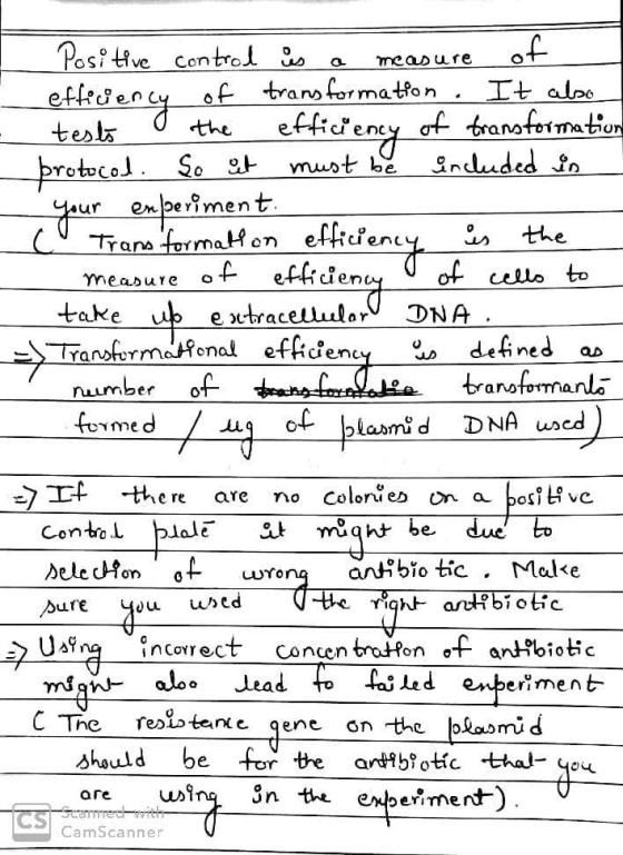 Positive control is a measure of efficiency of transformation. It also testo I the efficiency of transformation protocol. So