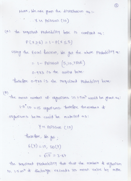 1 Here, we are given the distribution as a Xu poisson (10) (a) The required. probability here is computed as: PCX 2G) = (-PS)