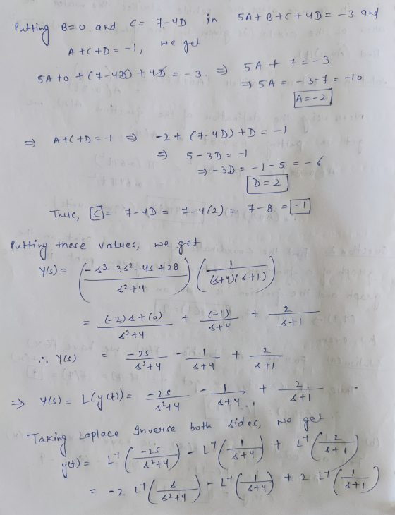 Putting we B=0 and CF 7-UD in 5A+B+C+ 4D = -3 and A+C+D=-1, get 5A to +(7-400 +40.2-3. 3) 5A + +=-3 5 5A =-3-7 = 10. A=-2 OH
