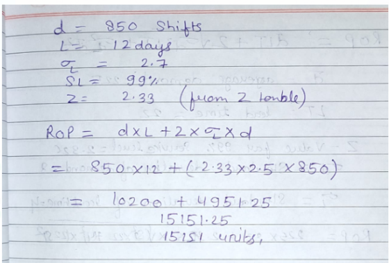 d = - T Si a 2= ROP = 850 shifts i 12 days = 2. ² gg%om 2.33 from 2 tonble) dx L + 2x qxd h 850 812+(-2.33x2.5 X850) 3 1 1020