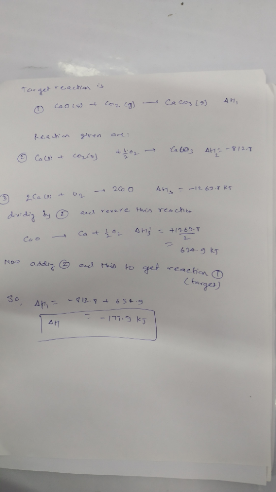 Y arget reachian s AH Ca cos1s) CO2 a) caoLs) art giuen Reahien Ca t3 4H2-2.7 Ca ls) or 2 CG O AH Il 2. 63-8 KT vevere Hhs re