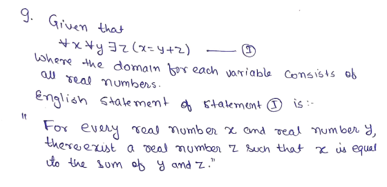 g. Given that consists of #xty 32 (x=y+2) - D Where the domain for each variable all real numbers. English statement of state
