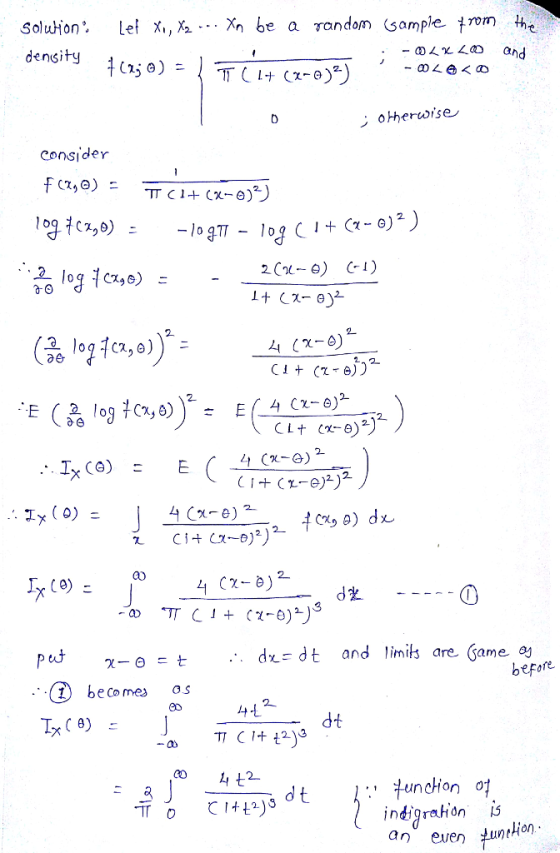 Solubion. lef X., X2 Xn be a Tandom sample trom the densify くの Consider xo- ao drdt and limis are Same aj before. (3) beCorre