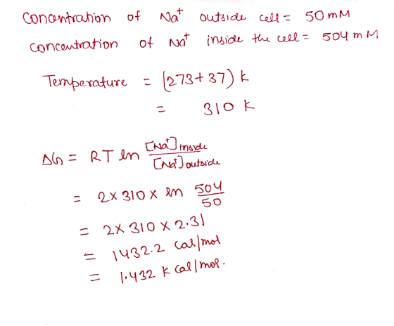 Conontahon of Na outsids celt 50 mM Concontration of Na insidu th ceel = 504 m M Tenperature (273+ 37) t 31O k CAalinsde CAou
