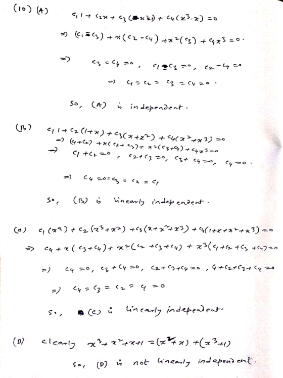 (10) 4) ィ)+x2(3) + Sqx3 =0. ニ0 Ca-y っ=っ So (A2 in dependent. <+ C2 (lt u) + C3( 3-+z*) ー) (+C+2 +x(c2+ cyフィ(C34)+ C4x3-o oc h