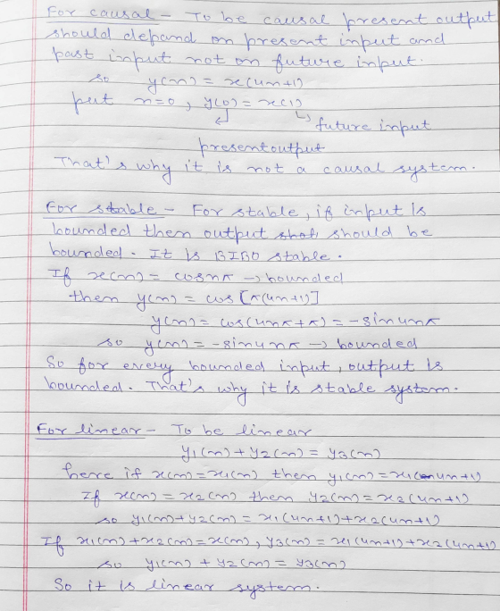 for causal- To be causal present outputy should depand on present input and past input not on future input. so yonoarecumto n