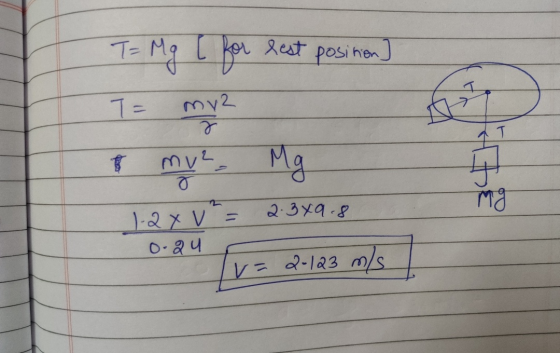T= Mg [ for best position لم T= my2 j है mye. Mg 2.3x9.8 mg 1.2X V 0 Qu V= 0-123 m/s
