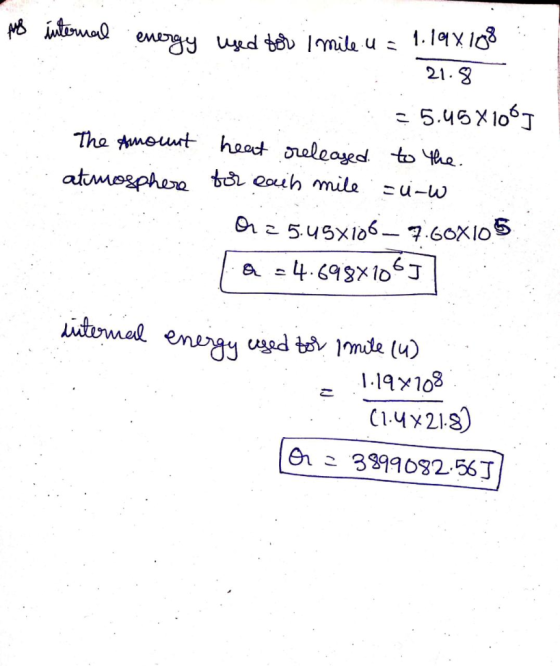 emtrgy ud tsv Imila u 21.8 5.46X 106T The meunt heat leaecd to he atmosphera t eouh mile u-w 54sx106760X10 4.698X10J 17 utmal