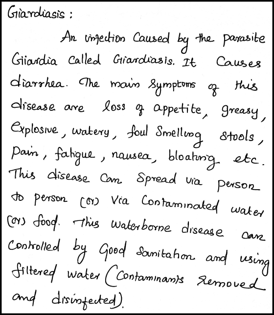 bg Giardiasis : An infection Caused the parasite Giardia called Giardiasis. It Causes diarrhea. The main symptoms of this dis