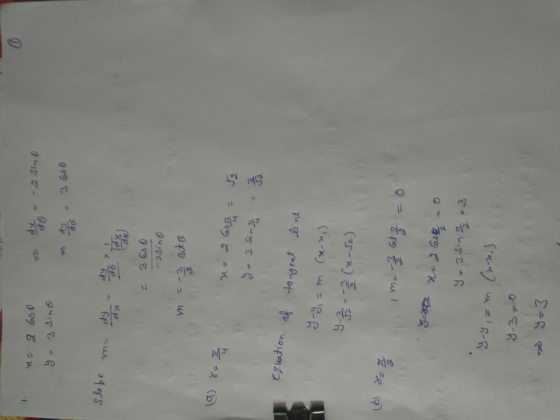 n = 9600 da ya 3 sind 10 - Sino 3650 ed Slope m- dy dy dn OP i 3650 -zsind m = -36to (9) rar na a los 3 equation of tangent l