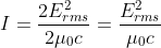 I = \frac{2E_{rms}^2}{2\mu _{0}c} = \frac{E_{rms}^2}{\mu _{0}c}
