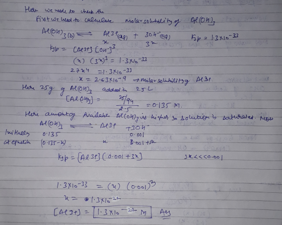 2 IN 32 Here we neede to check the first we need to calculate molar sochility of Alcon ston Alon (8) Alitap + 30ha 662 1.3x10