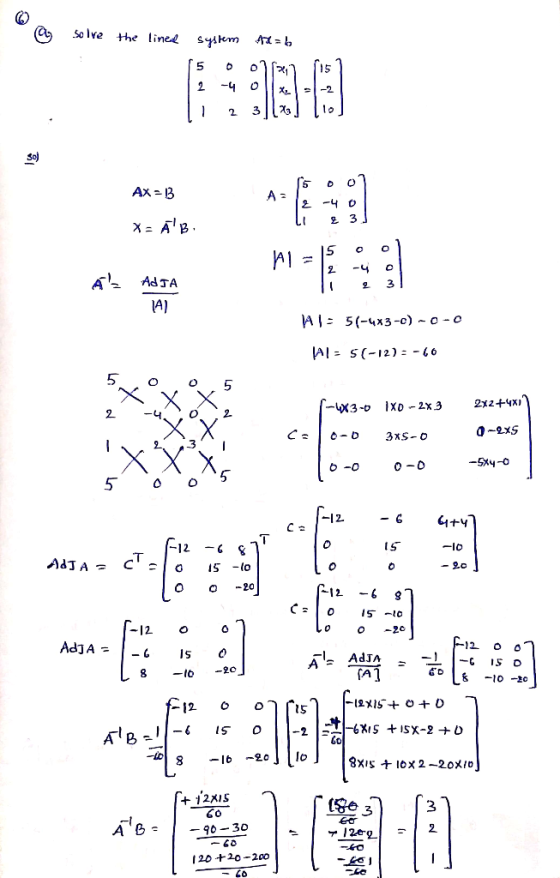 solve the linel skmb Soj AdTA 요3 IAI = s(-12) :-16 2-4 0-0 5 0 o c 니+4 -lo -12-‘ 0 0-20 0 20 AdJA - 6D&10 20 60 2. 1242 1 20
