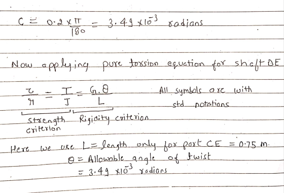 С= 0-3 ут 180 = 3.49 x 103 radians Now applying pure torsion equation for shaft DE r 41 I- G8 All_Symbols axe__with J L stdno