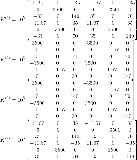 11.67 о к(1) __ 105 | -35 -11.67 о | —35 1 3500 o о к(2) = 105 —3500 0 o 3500 | o к(3) __ 105 | о |-3500 о 0 [11.67 o 51 35 К