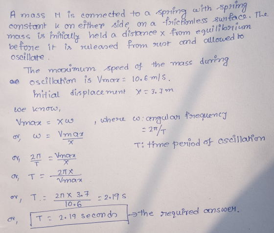 ed to A mass M is connected to a spring with spring constant k on either side on a frictionless surface. the mass is initiall