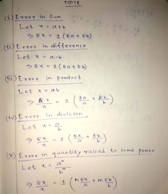 NOTE lii) Εγγογ dit ference in Let χ=ab (iv) Esos in division (V) ETTO n qwantity rais ed to some pow e r ラδA--土(nsa.trn δ b