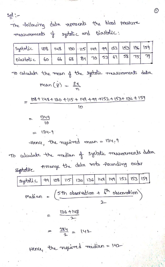 The tollo-aing dake prun the bleod prutare- maturernena 1o - 134° L6 34.9 lena, -the i To calculabe the mdian ststic ma» Midi