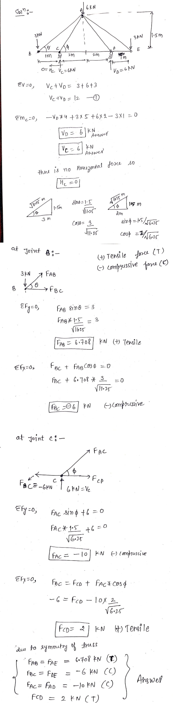 Solno- 3 KN 3kn 11.5m to cº im 4 am Tam K OM V C = GKN =6kN Ev=0, Tillst Vct Vo= 3+6+3 Ve+VD = 12 o Em cao, -Voxu +385 +682-3